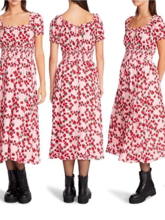 Betsey Johnson Dresses & Skirts - BETSEY JOHNSON Strawberry Feilds Challis Midi Dress (XL) Pearl Blush Raspberry